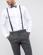 7x Leather Plaid Suspenders And Bow Tie Set - Blue