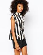 Monki Crop Button Through Shirt In Stripe - Multi