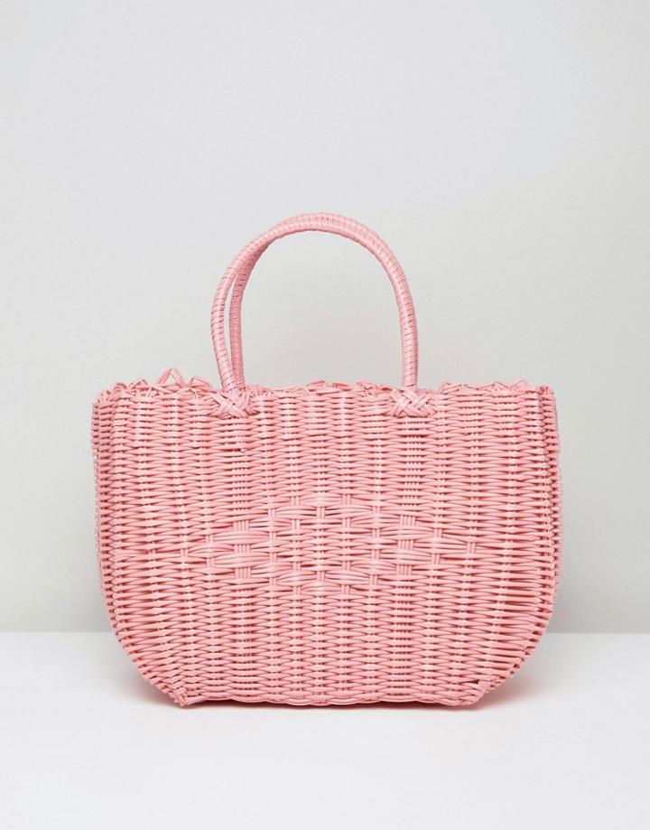 Bershka Basket Weave Shopper In Pink - Pink