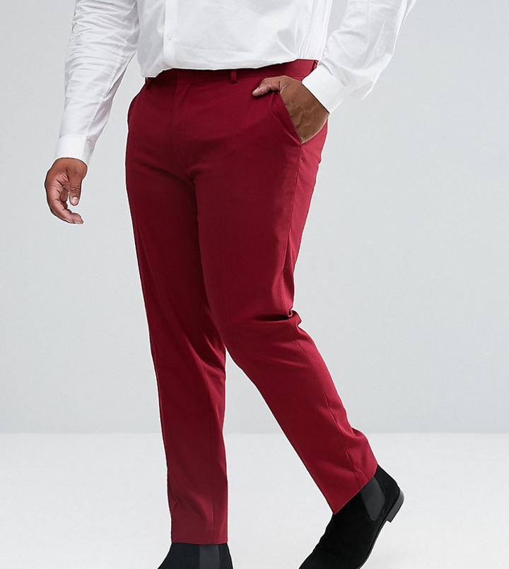 Asos Plus Skinny Tuxedo Suit Pants In Ruby Red - Red