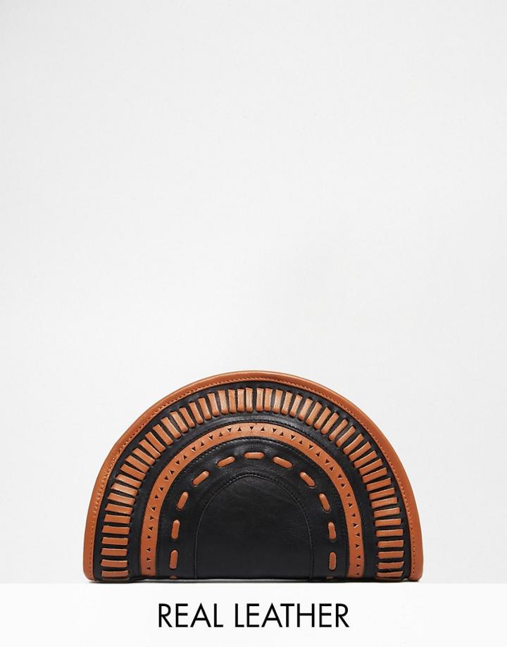 Park Lane Stitched Leather Clutch Bag - Black