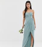 Tfnc Petite Bridesmaid Exclusive Bandeau Wrap Midaxi Dress With Pleated Detail In Sage-green