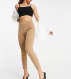 Vila Petite Recycled Blend Suede Pants With Pintuck Front In Camel-brown