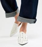 London Rebel Pointed Stud Mules - White