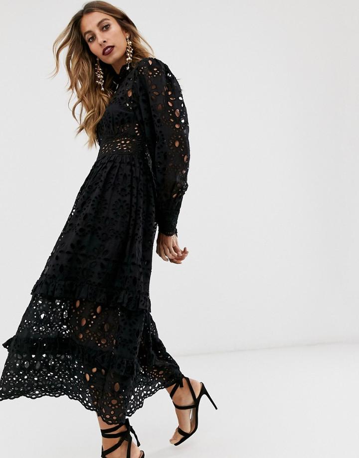 Asos Edition Broderie Midi Dress With Balloon Sleeves-white