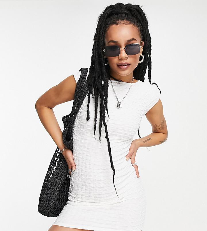 Asos Design Petite Textured T-shirt Mini Dress With Back Tie Detail In White