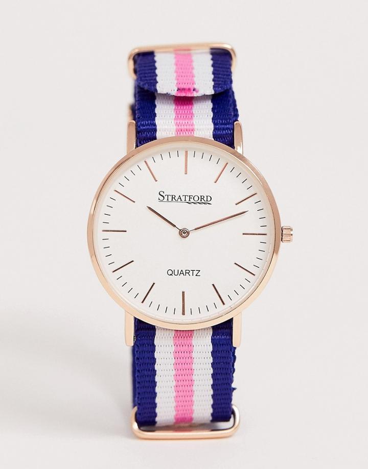 Stratford Mens Stripe Nylon Strap Watch In Green And Navy - Multi