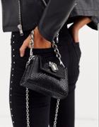 Asos Design Micro Bag With Padlock Detail And Chunky Chain-black