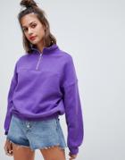 Pull & Bear Zip Front Long Sleeved Sweat - Purple