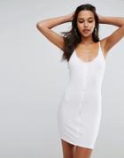 Asos Bodycon Dress With Popper Details - White