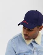 Asos Design Baseball Cap In Navy With Ville Amour Embroidery - Navy
