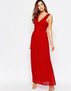 Elise Ryan Ruched Maxi Dress With Open Lace Back Detail - Navy