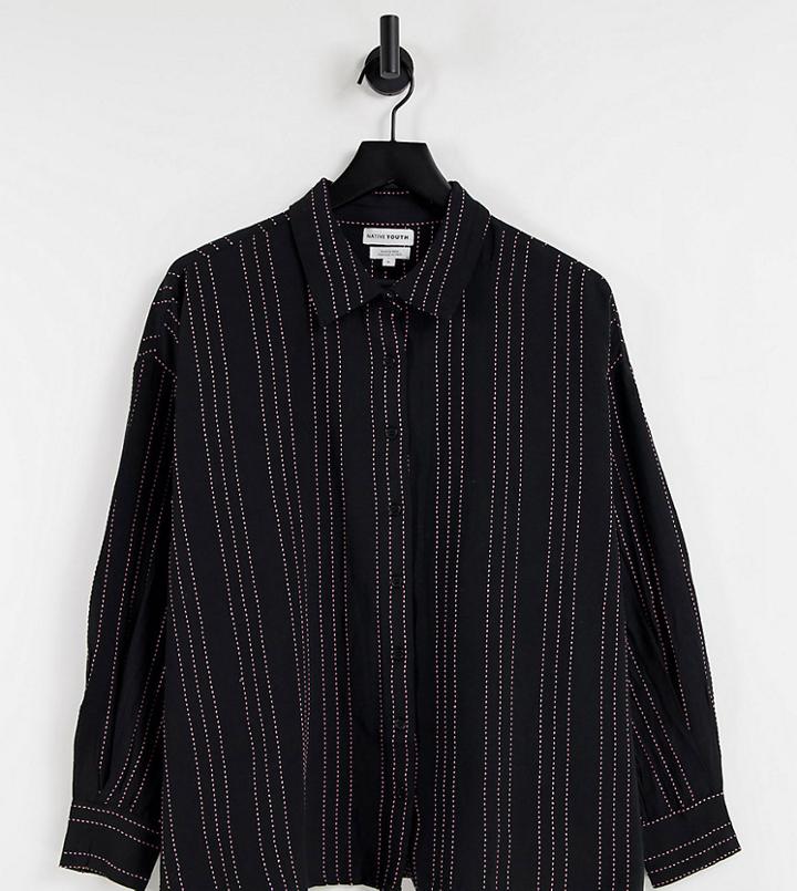 Native Youth The Perfect Oversized Shirt In Poplin With Contrast Stitch Set-black