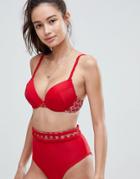 Asos Premium Retro Lace Plunge Bikini Top - Red