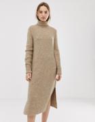 Asos Design Sweater Dress In Midi Length With Side Splits-stone