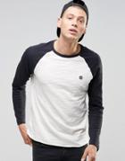 Element Long Sleeved T-shirt With Contrast Sleeves In Custom Regular Fit In White Navy - Flint Black