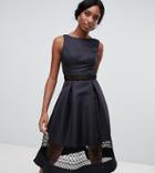 Chi Chi London Tall Structured Midi Dress With Lace Inserts In Black