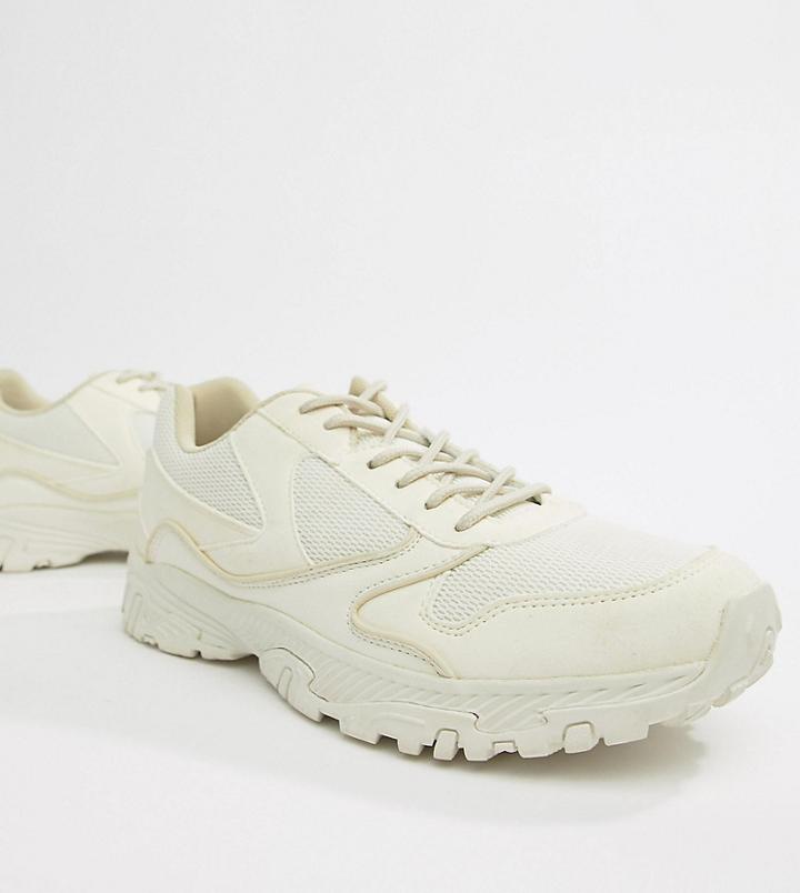 Asos Design Wide Fit Sneakers In Off White With Chunky Sole - White