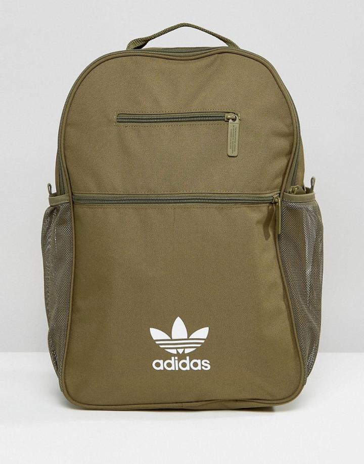 Adidas Originals Trefoil Logo Backpack In Khaki - Green