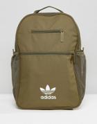 Adidas Originals Trefoil Logo Backpack In Khaki - Green