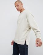 Asos Design Oversized Sweatshirt With Rose Gold Side Zips - Beige