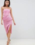 Asos Design Structured Bonded Mesh Folded Pencil Dress - Pink