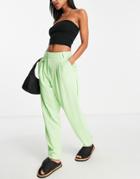 River Island Pleated Tapered Pants In Lime - Part Of A Set-green