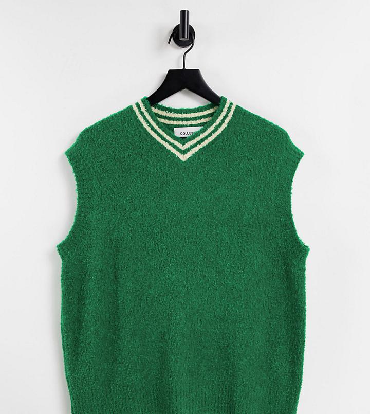 Collusion Unisex Knit High V Neck Vest In Green