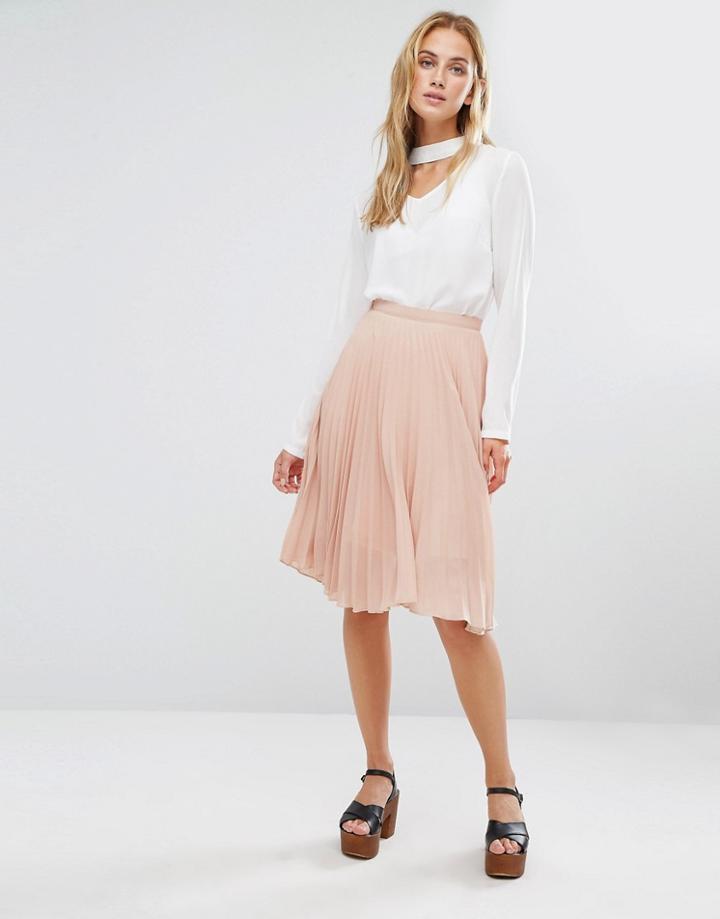 Fashion Union Midi Skirt In Pleated Fabric - Pink