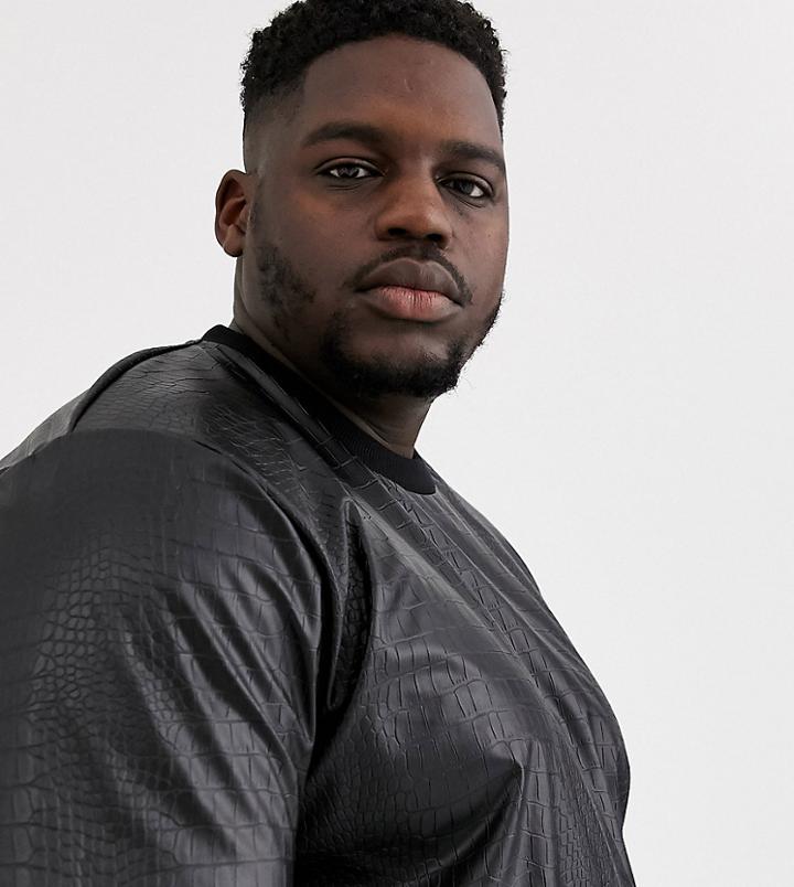 Asos Design Plus Relaxed T-shirt In Pu Animal Croc In Black