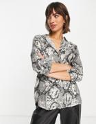 River Island Long Sleeve Printed Shirt In Gray
