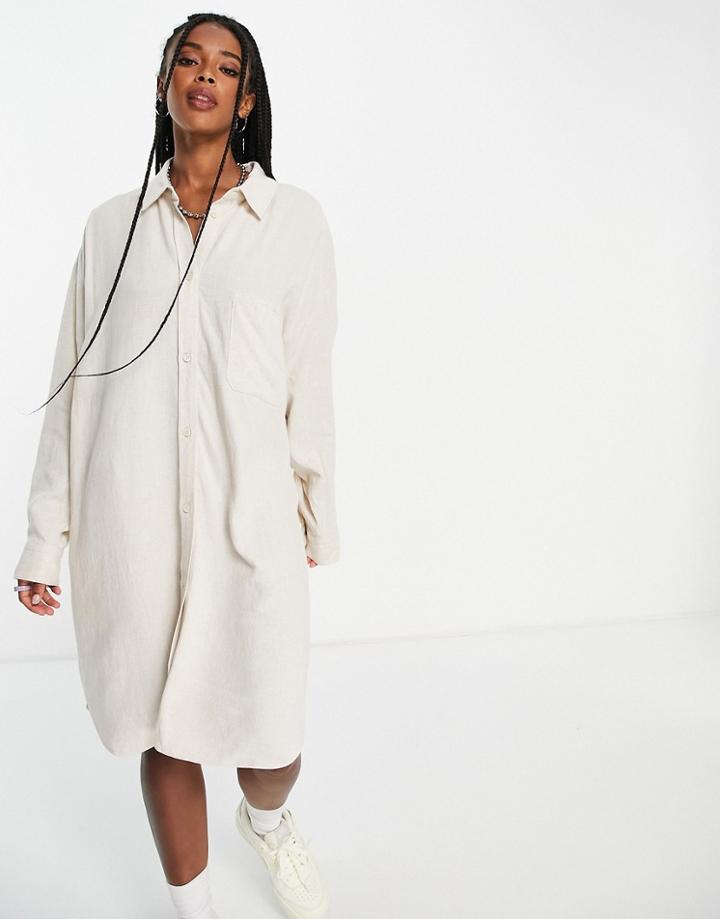 Weekday Hertha Eco Linen Shirt Dress In Beige-blue