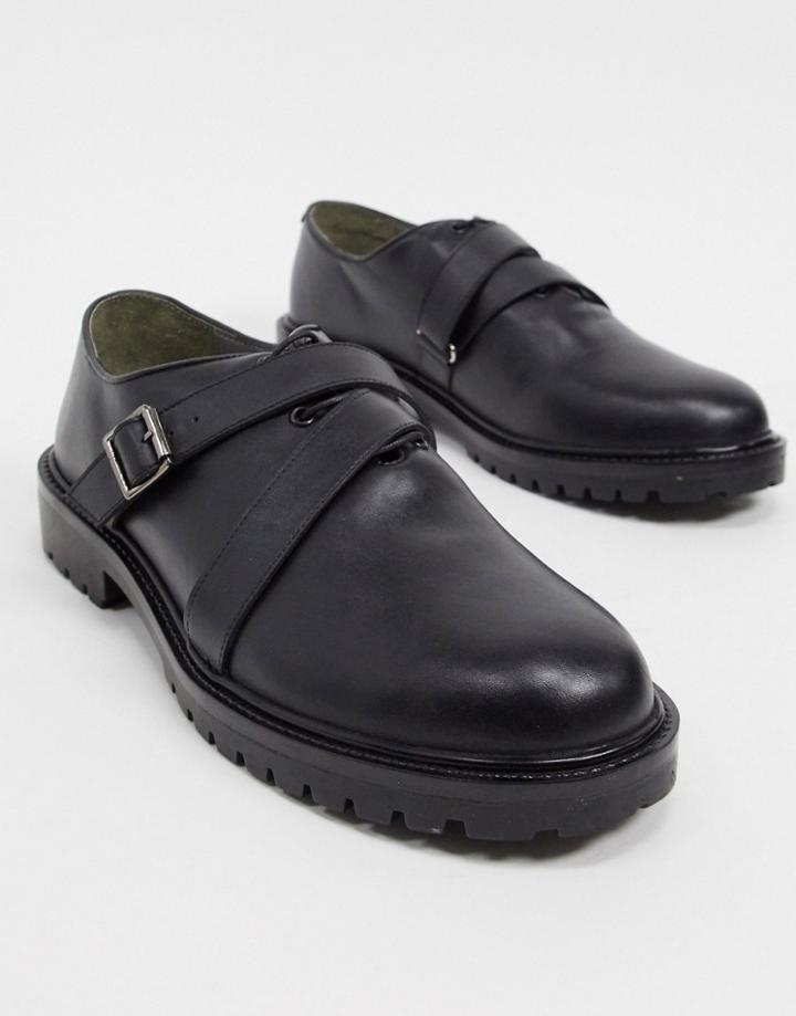 Bolongaro Trevor Buckle Strap Chunky Leather Derby Shoes-black