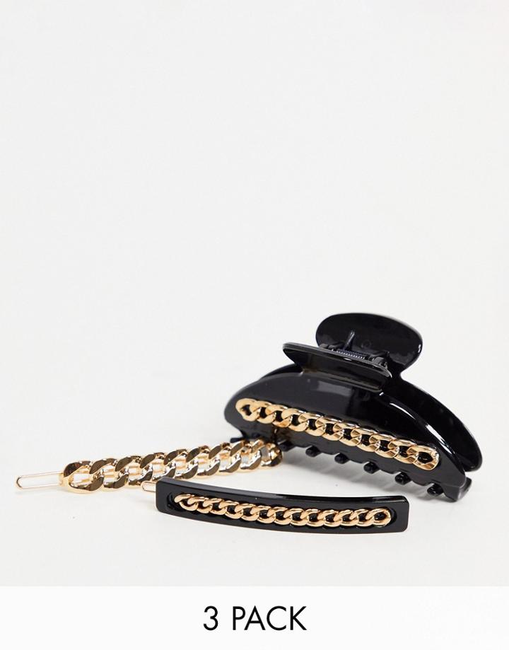 Accessorize Hair Claw Clip And Slide Pack In Black And Gold-blues