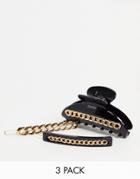 Accessorize Hair Claw Clip And Slide Pack In Black And Gold-blues