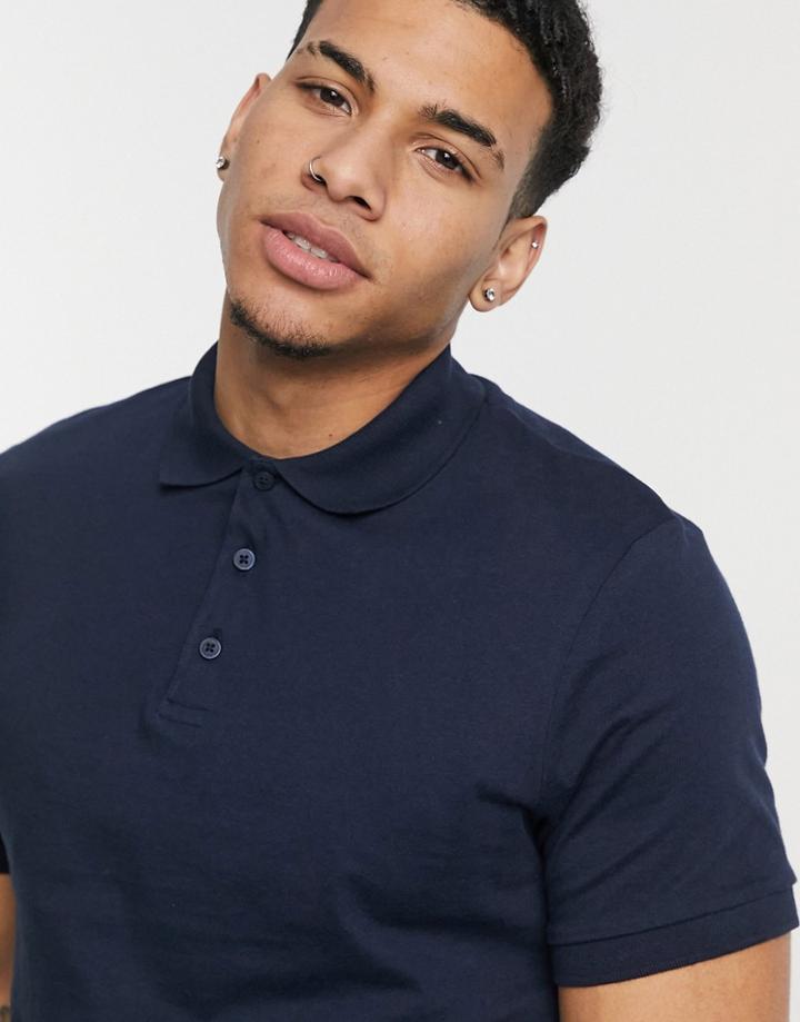 Asos Design Organic Jersey Polo In Navy