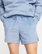 Asos Design Slim Shorts With Side Vents In Pastel Blue Cord