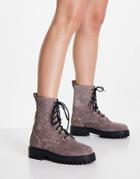 Asra Bumbles Lace Up Ankle Boots In Mauve Quilted Suede-purple