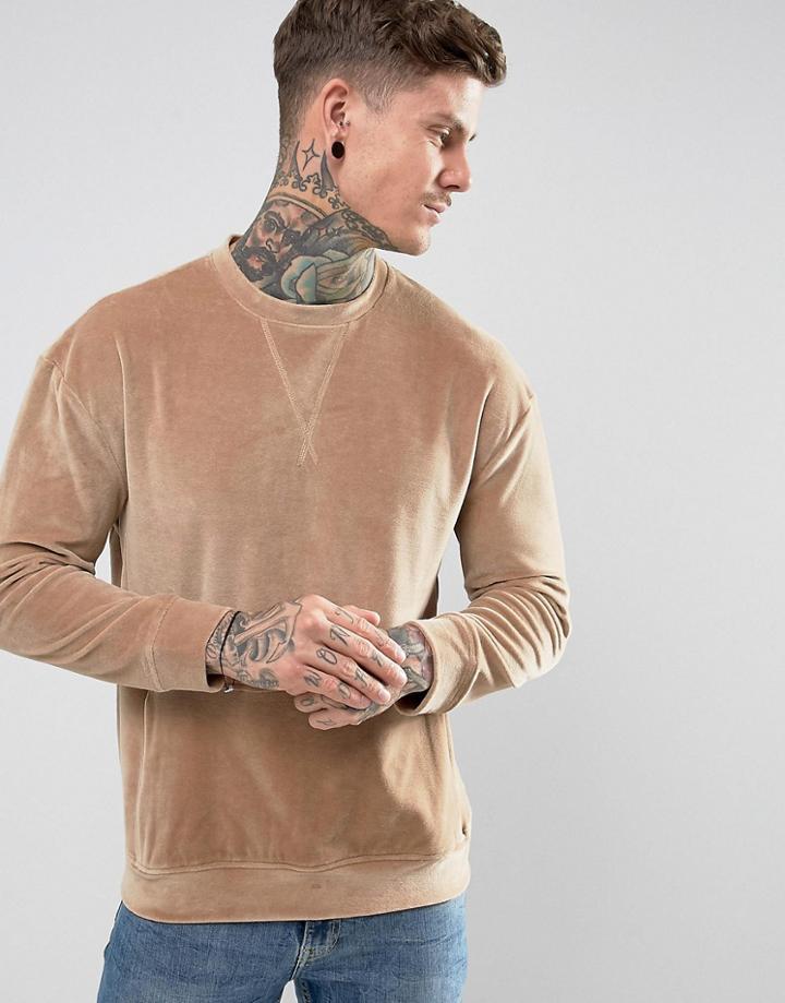 Religion Velour Sweatshirt With Pocket - Beige