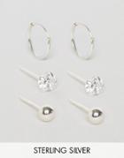 Reclaimed Vintage Sterling Silver Stud & Hoop Earrings In 3 Pack - Sil