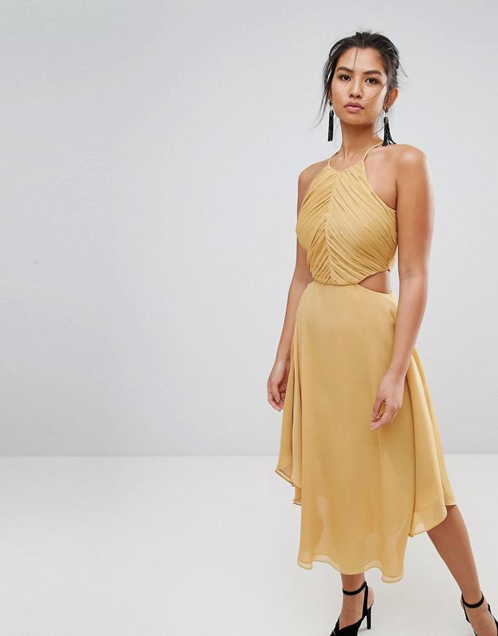 Keepsake Elevate Cut Out Midi Dress - Gold