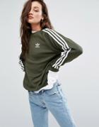 Adidas Originals Khaki Three Stripe Boyfriend Sweatshirt - Green