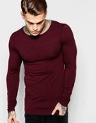 Asos Extreme Muscle Long Sleeve T-shirt With Boat Neck In Oxblood - Oxblood