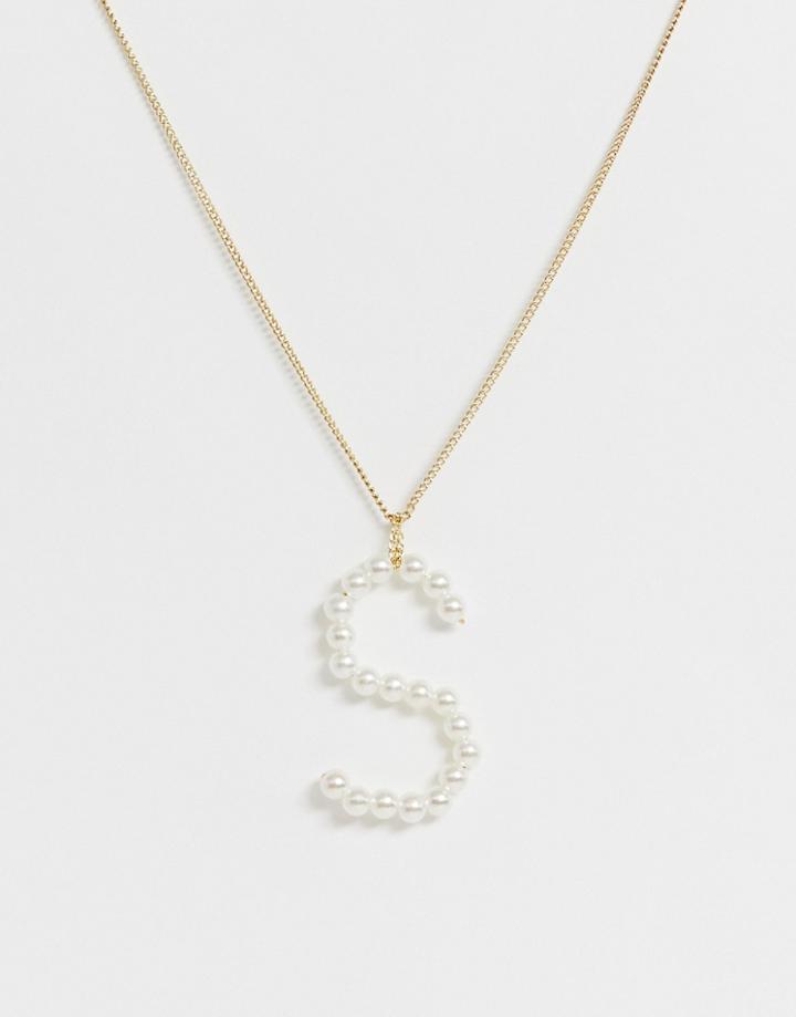 Designb London S Initial Faux Pearl Necklace - Gold