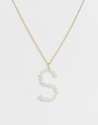 Designb London S Initial Faux Pearl Necklace - Gold