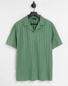 Asos Design Relaxed Polo T-shirt In Khaki Rib With Revere Collar-green