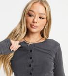 Missguided Button Through Crop Top In Washed Gray-grey