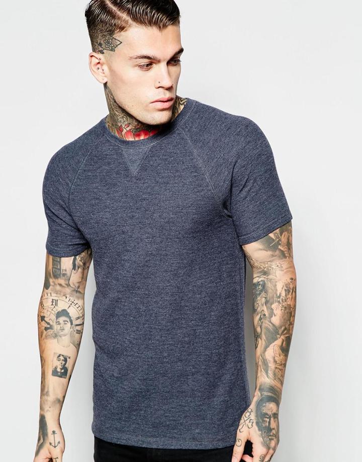 Asos Muscle T-shirt In Mini Waffle With Contrast Stitch - Black Iris Marl