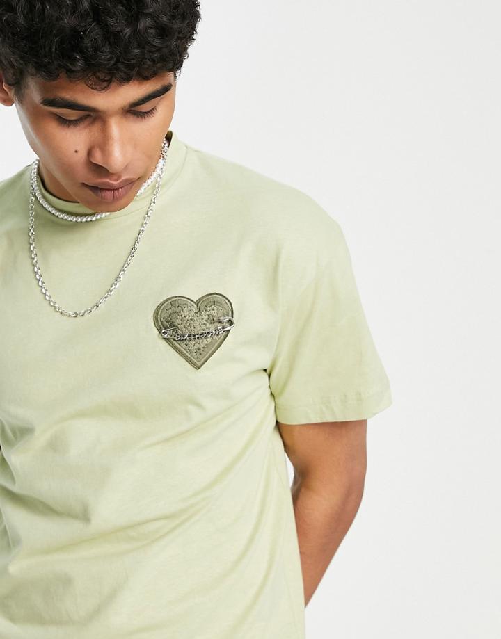 Sixth June Heart Print T-shirt In Washed Sage Green