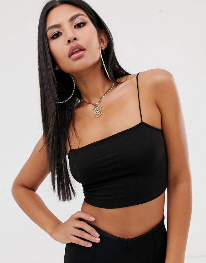 Asos Design Crop Bandeau With Skinny Straps In Black